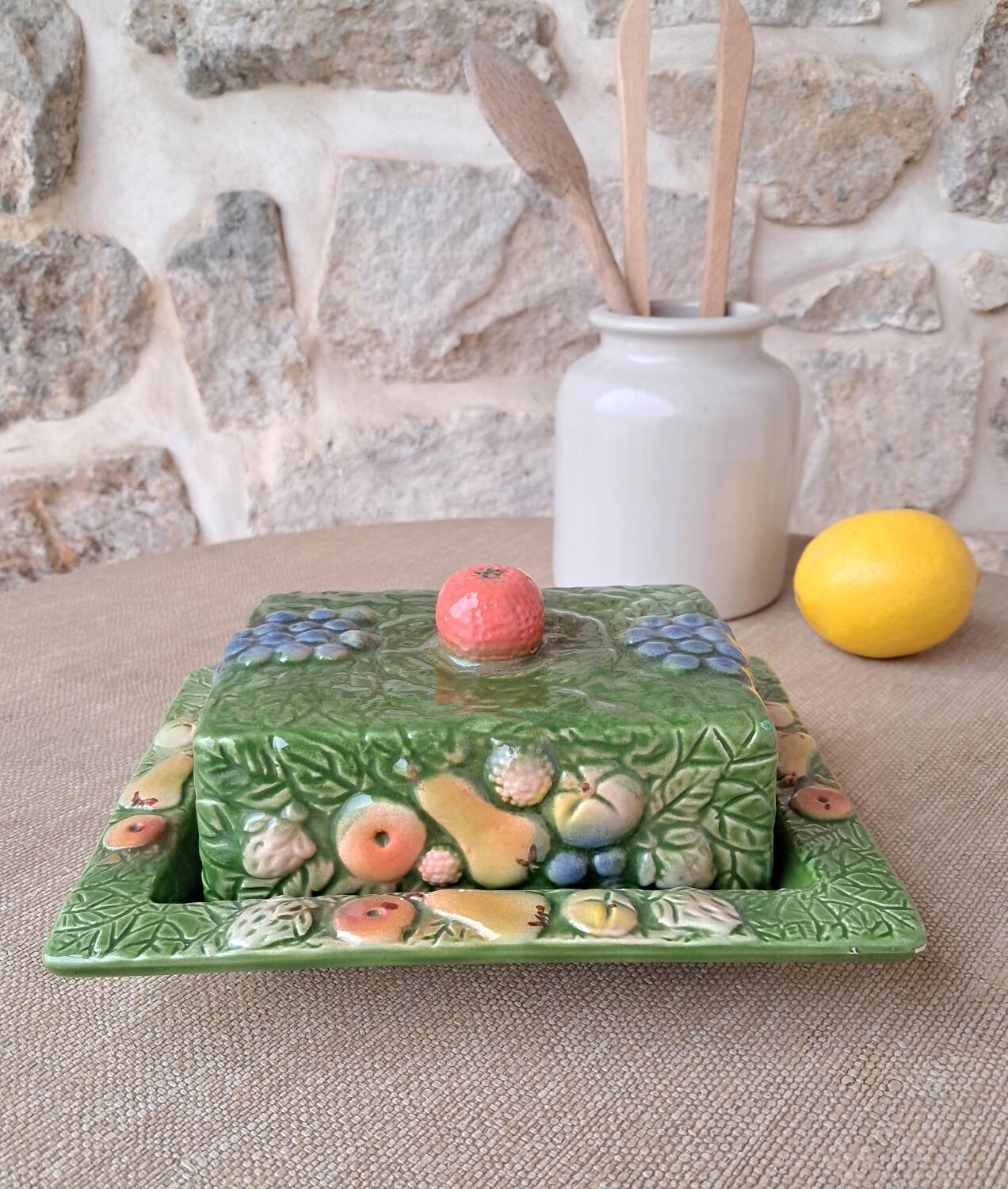 Antique butter dish in slip