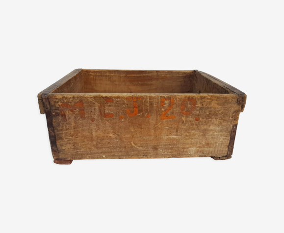 Ancienne caisse d'atelier en bois massif avec marquage / 4 kg