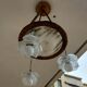 art nouveau chandelier, alabaster shells, molded glass and bronze
