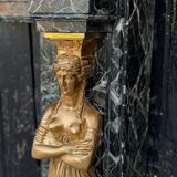 Empire style fireplace in antique green marble and gilded bronzes circa 1880