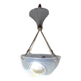 René Lalique, pendant light, opalescent chandelier, "Dahlias", signed, excellent condition.