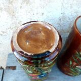 Pair of Palissy style vases school tours reliefs parrots