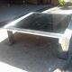 Table basse carré en acier chromé et miroir bleuté vers 1970