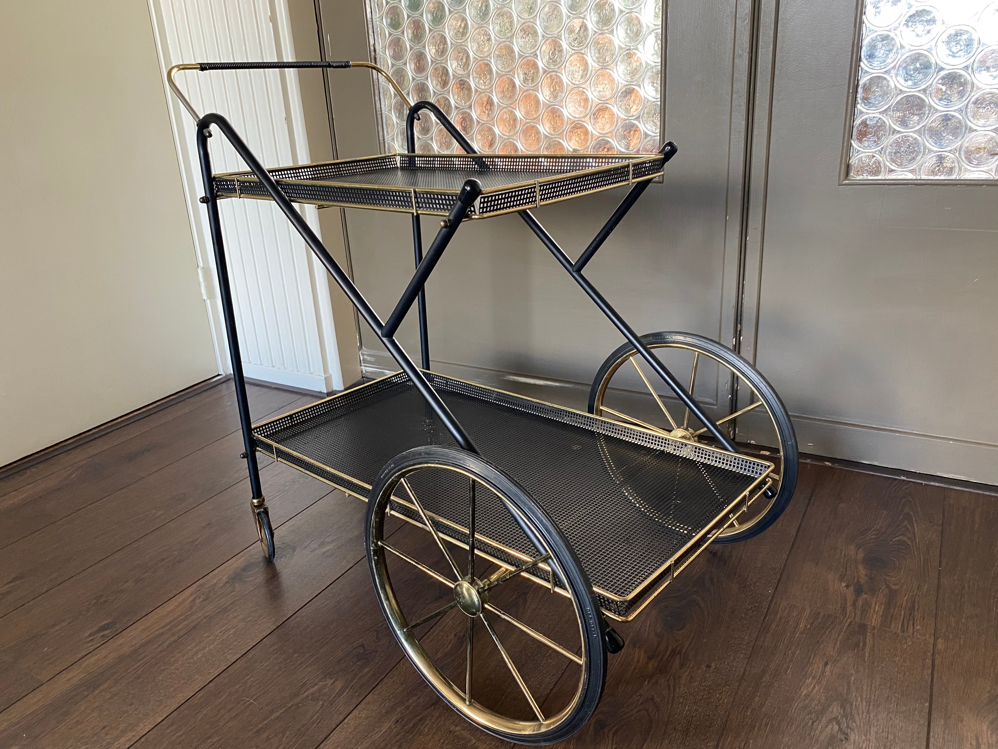 Vintage Italian brass and metal bar cart, 1950s