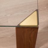 Vintage 80's table in wood, brass and glass, italian design
