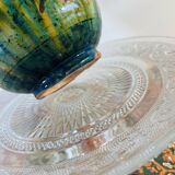 Petit vase en grès vintage dans les teintes vertes, effets craquelés