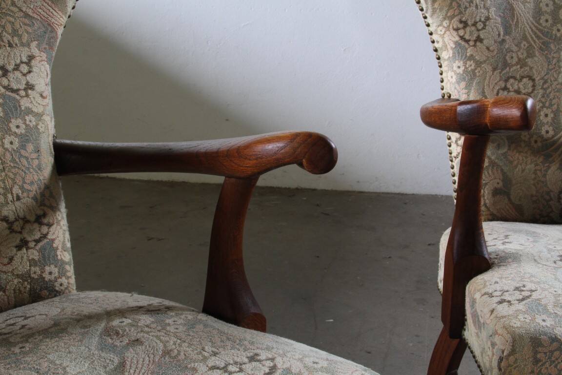 Vintage Danish Art Deco Pair of Armchairs in Solid Oak - 1940s
