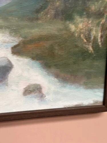 Mid-Century Oil on Canvas “River” by Unknown Artist, Vintage & Framed 36×45cm