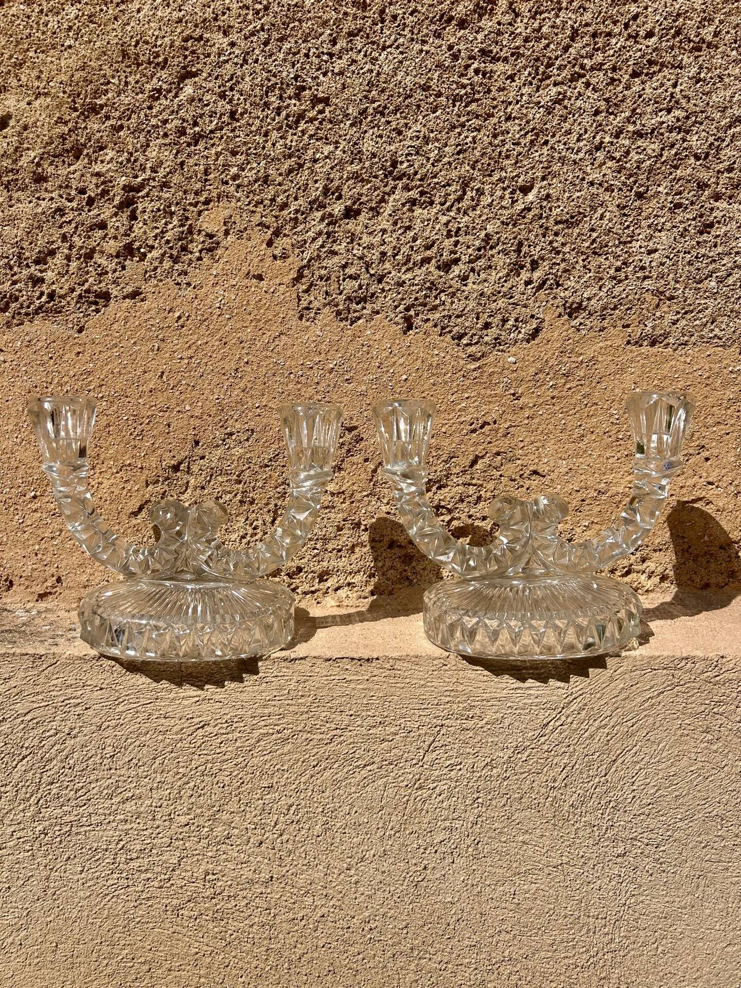 Pair of cut glass candlesticks