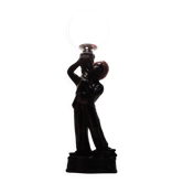 Vintage 1970s statue lamp – Black figurine in Art Deco style, opal ball.