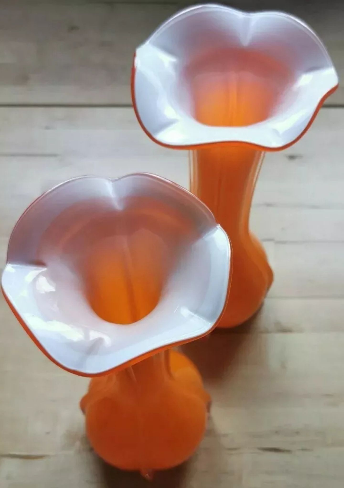 Pair of orange blown glass vases