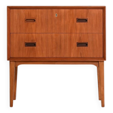 Table de chevet scandinave en teck avec deux tiroirs, années 1960.