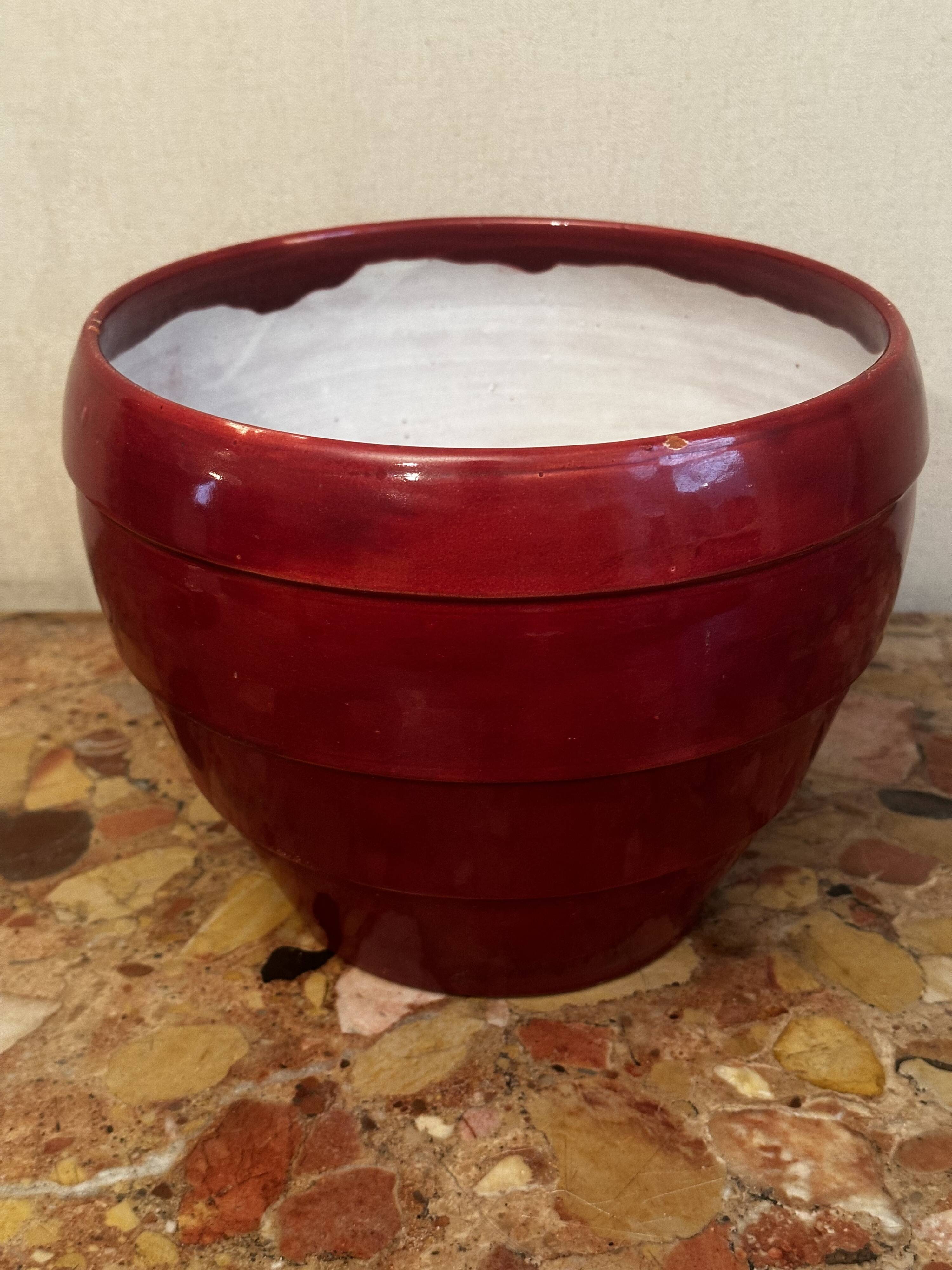 Burgundy glazed ceramic planter