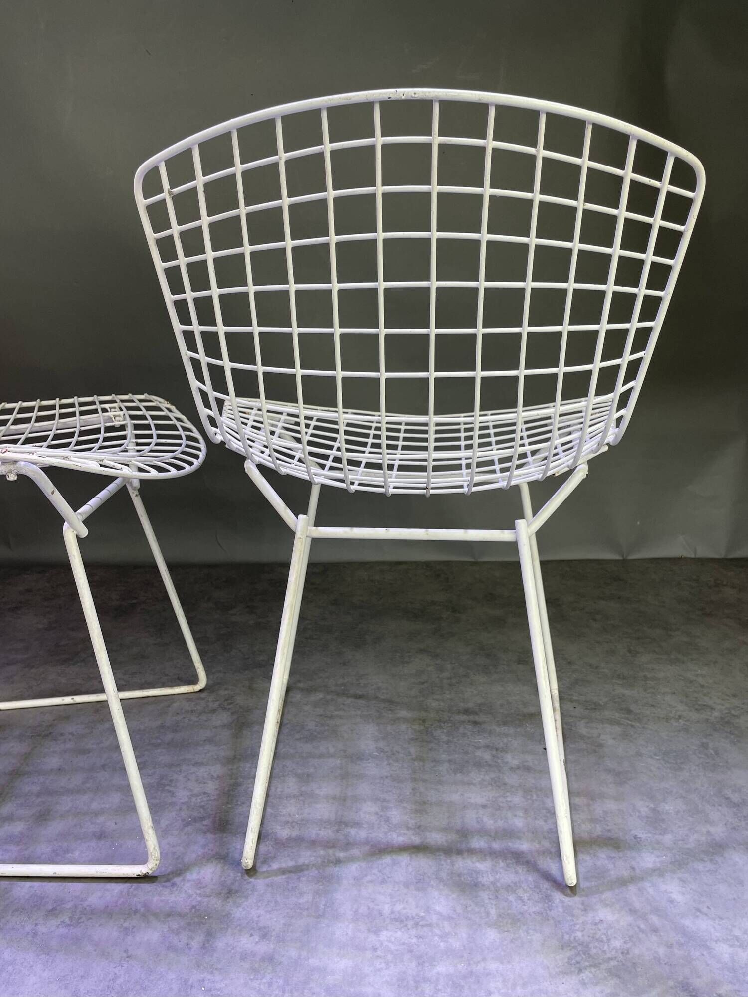 Pair of white lacquered Bertoia chairs