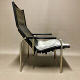Black leather reclining relax armchair, 1960s design.
