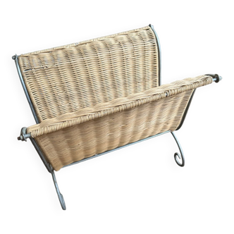 Rattan and metal magazine holder