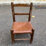 Chaise pour enfant en bois massif et cuir véritable