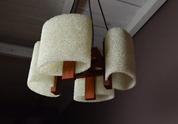 Chandelier vintage 1960 teak Scandinavian design
