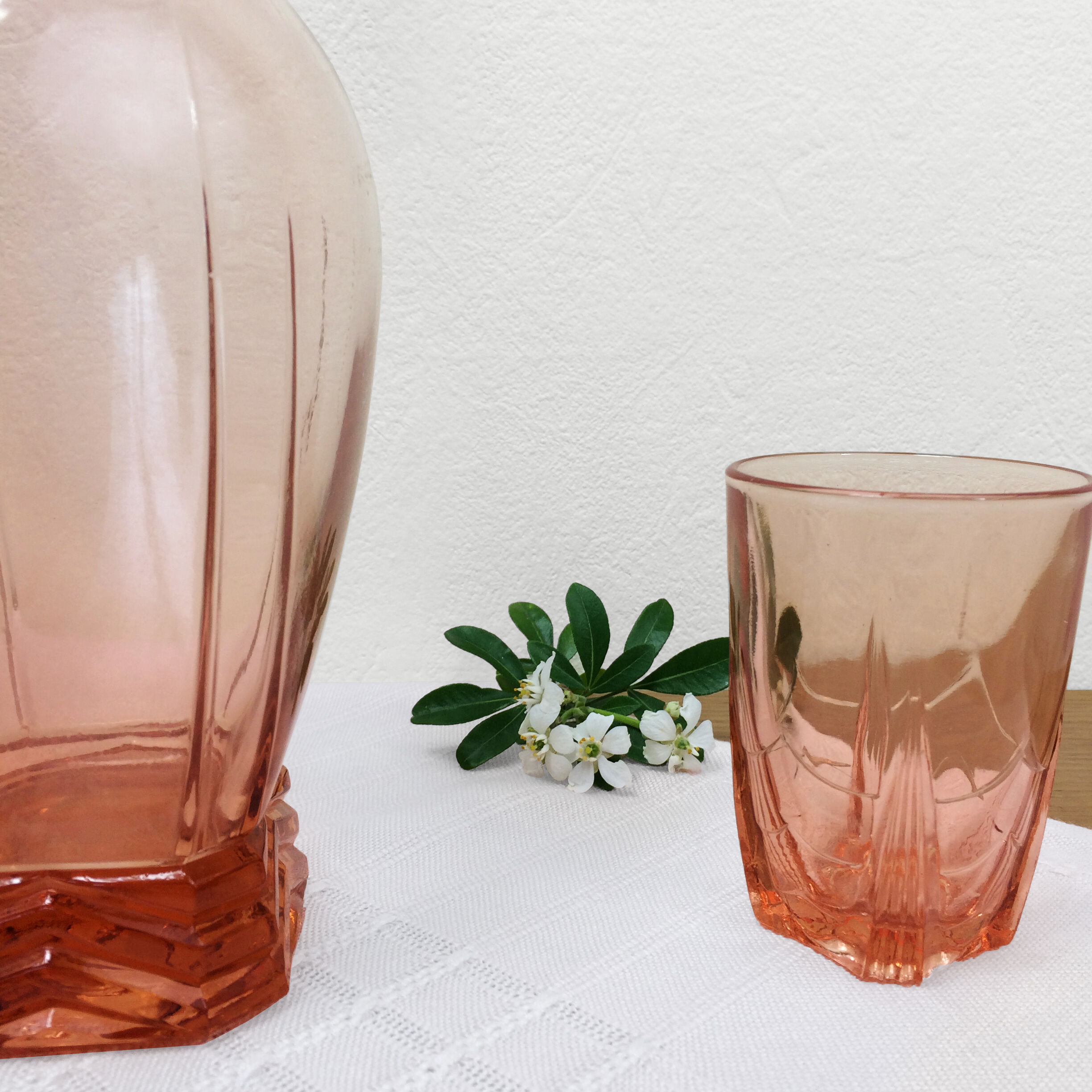 Art deco pink glass water service