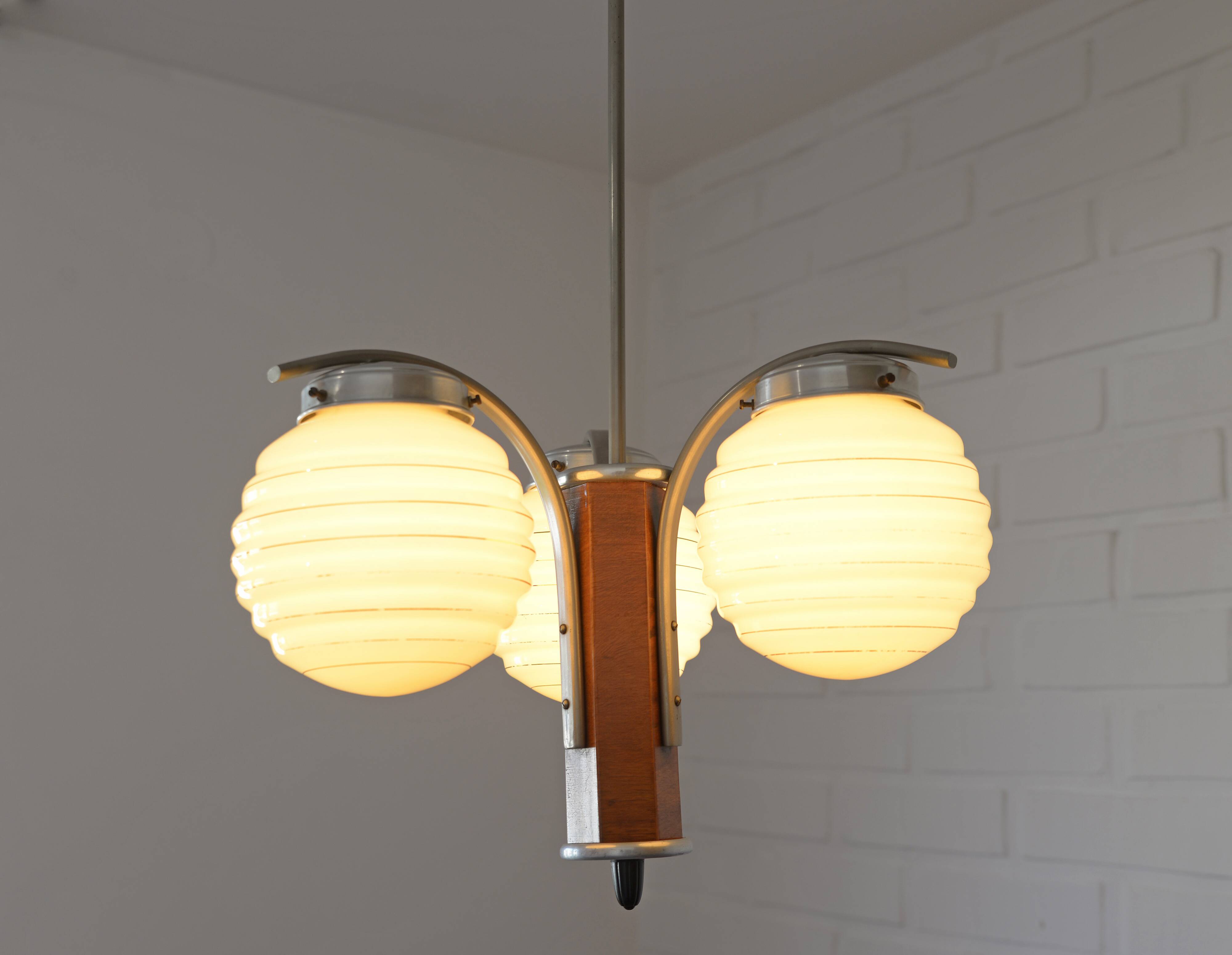 Original Art Deco Chandelier Antique Hand Blown Glass Pendant Light 1940's