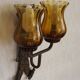 Double Hand Forged Wrought Iron Medieval Style Wall Light with Amber Glass Shade