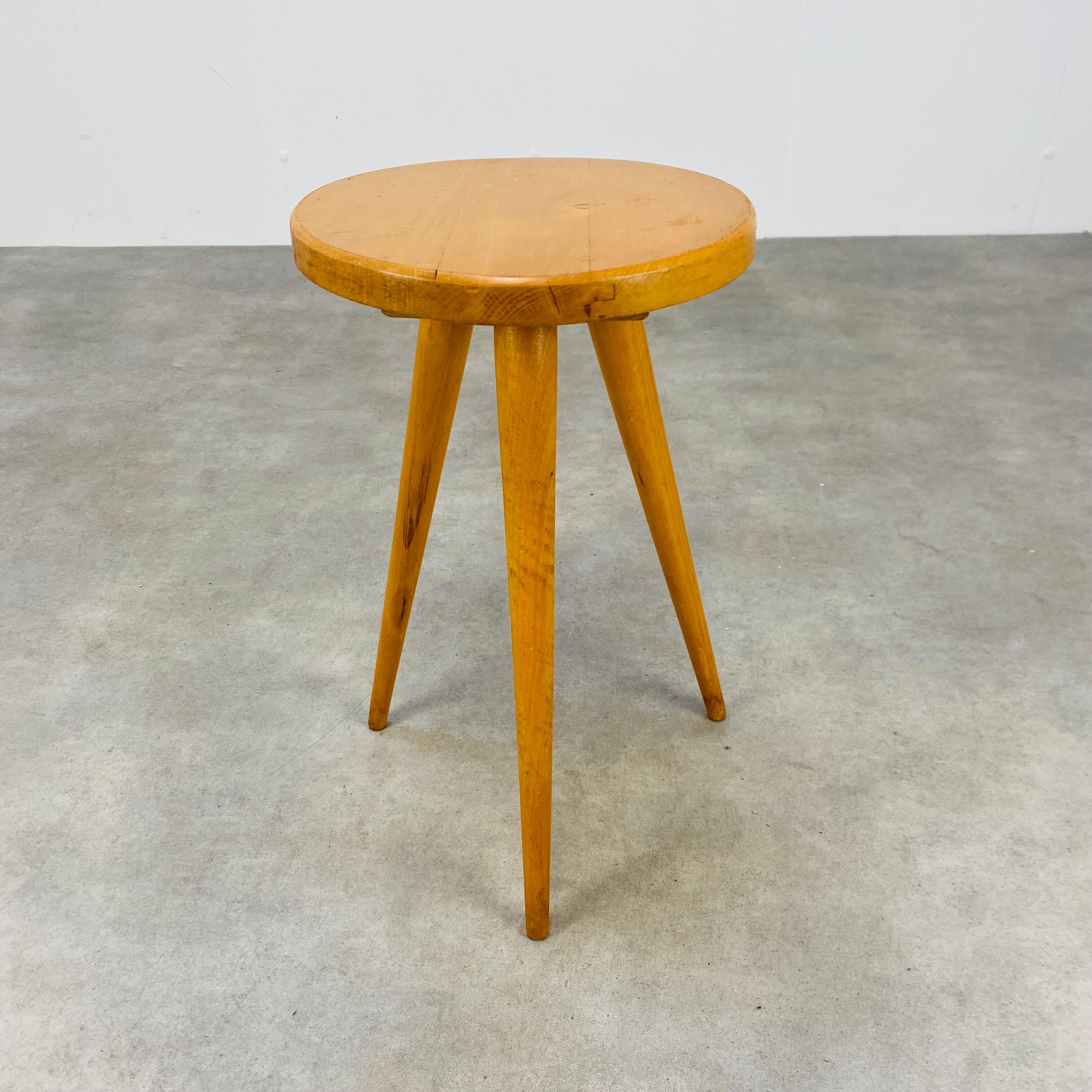 Vintage blond wood tripod stool