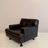 Square Armchair in Dark Brown Leather by Marco Zanuso for Arflex, 1960s