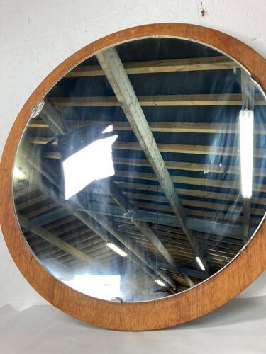 Miroir rond en bois vintage