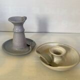 Pair of signed ceramic candlesticks