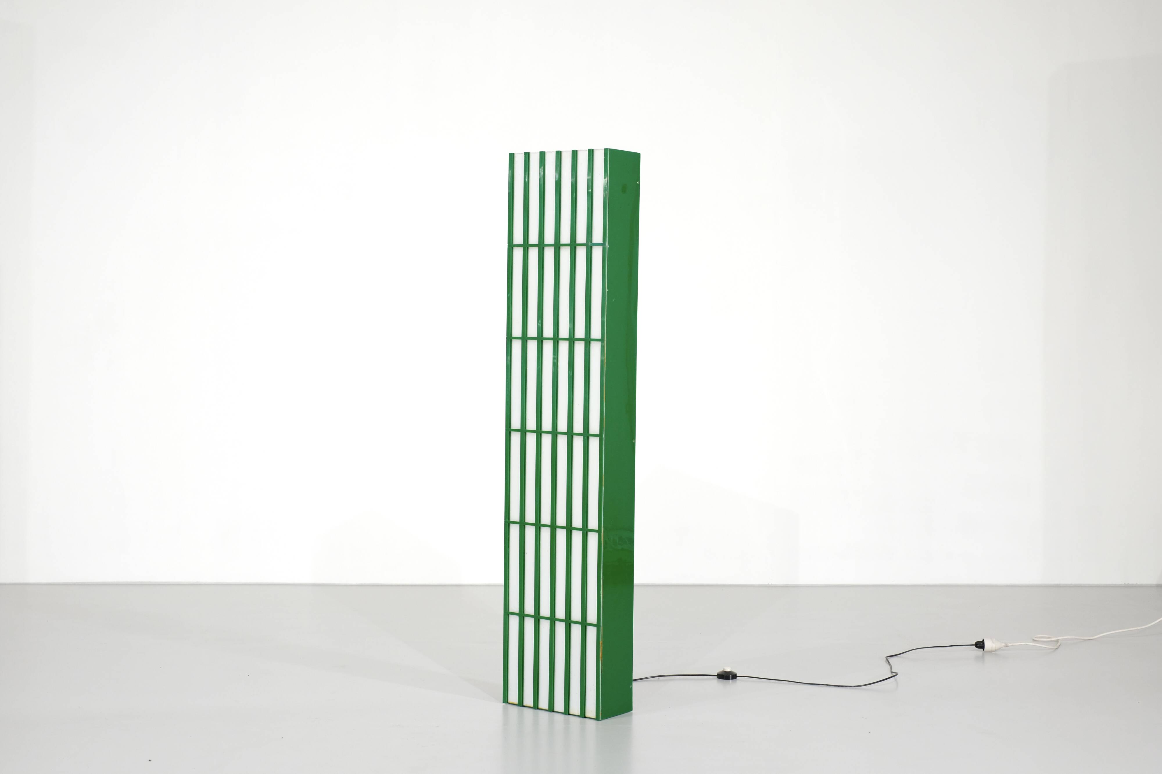 Rectangular floor lamp in green and white plexiglass, Italy - 1970s