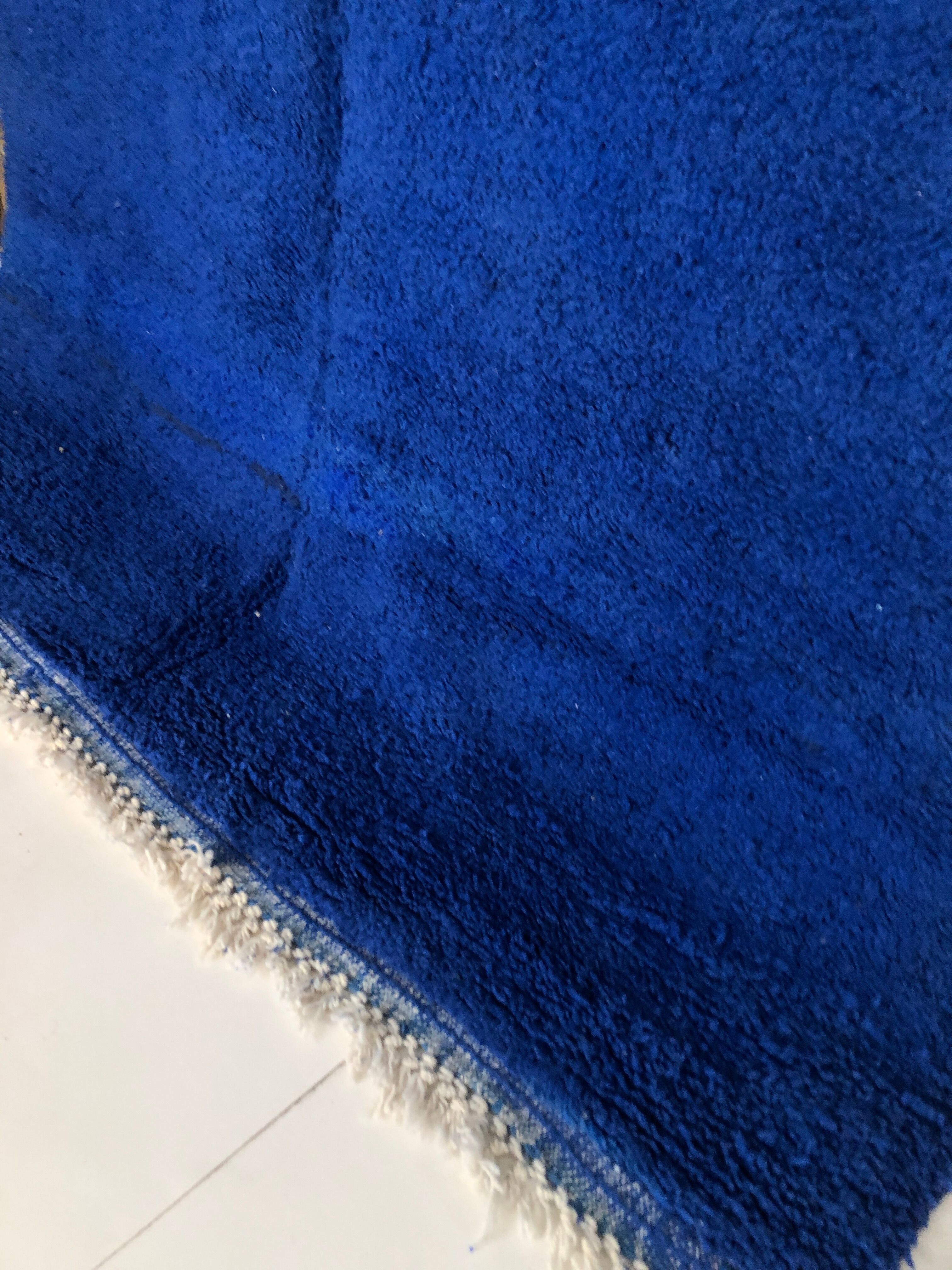 Moroccan Berber carpet beni Ouarain intense blue uni 2.94x2.07m