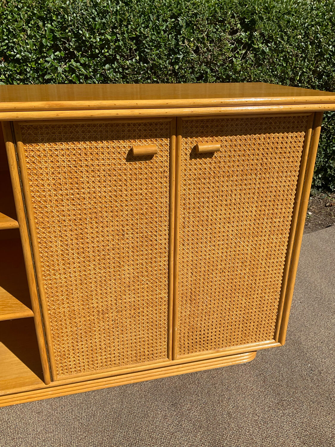 Vintage wooden and cane sideboard from the 70s