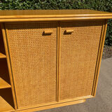Vintage wooden and cane sideboard from the 70s