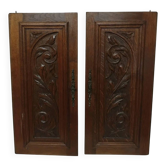 Pair of antique carved oak wood door panels
