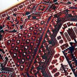 Vintage 1950s Persian Afshar rug, tribal double medallion, red field, 148cm x 211cm