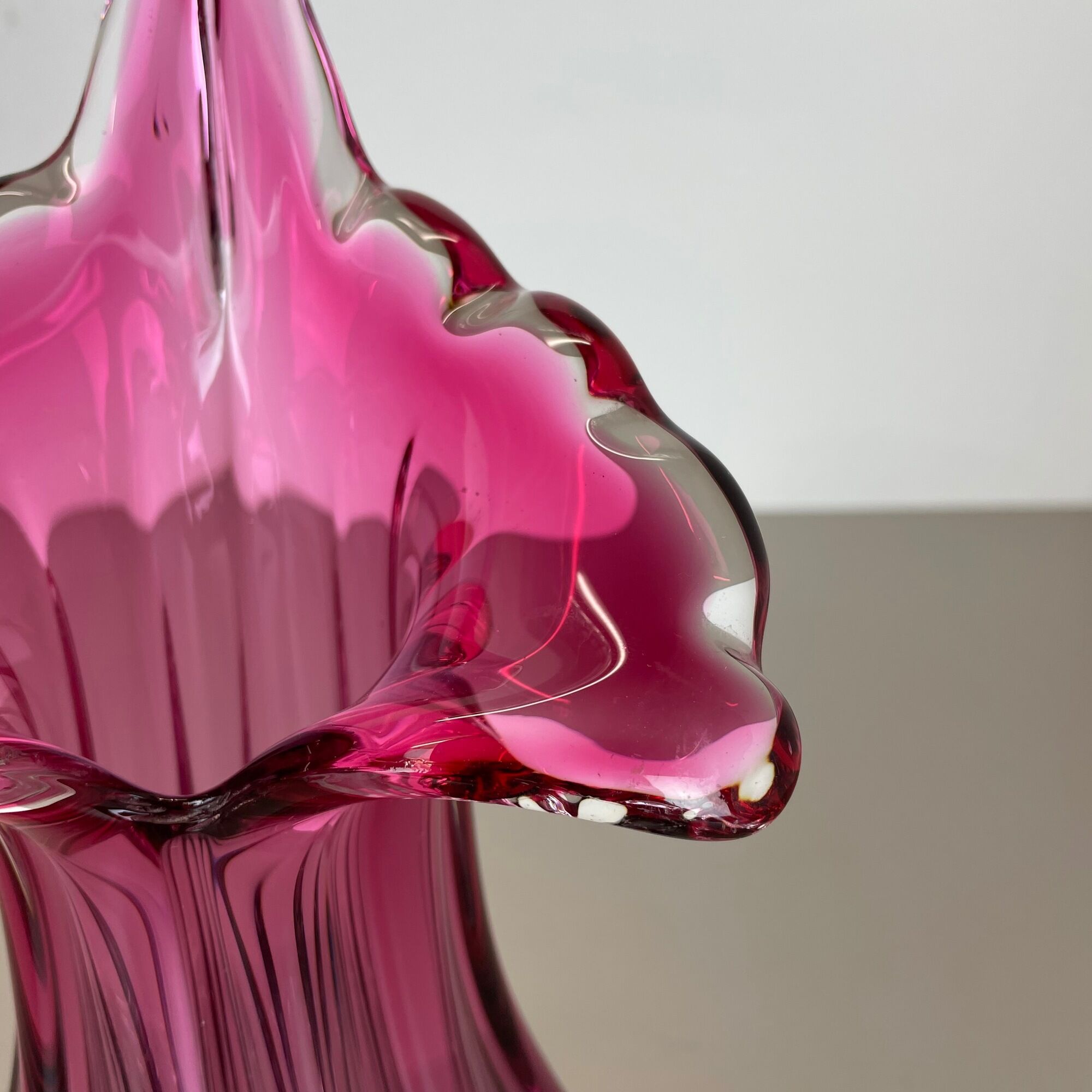 Multi-color pink floral Murano glass Sommerso vase italy, 1970s