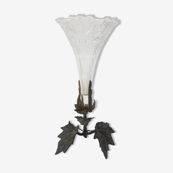 Vase cornet en verre et bronze