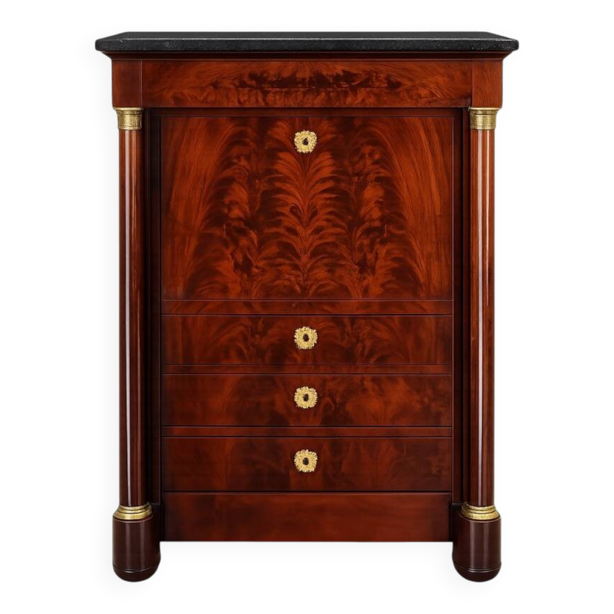 Secrétaire Empire en Acajou Flammé et Marbre Noir – XIXe Siècle