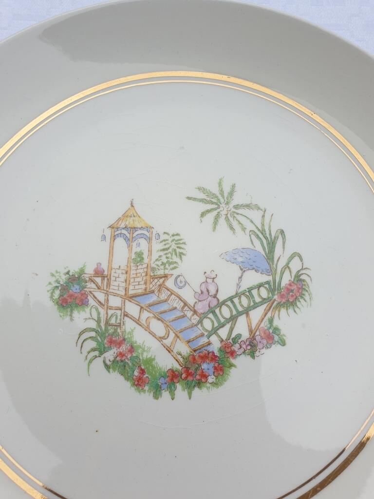 Set 12 plates Gien 1960 Japanese gardens variations in minor yellow