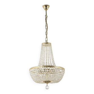 Lustre montgolfière pampille en cristal doré