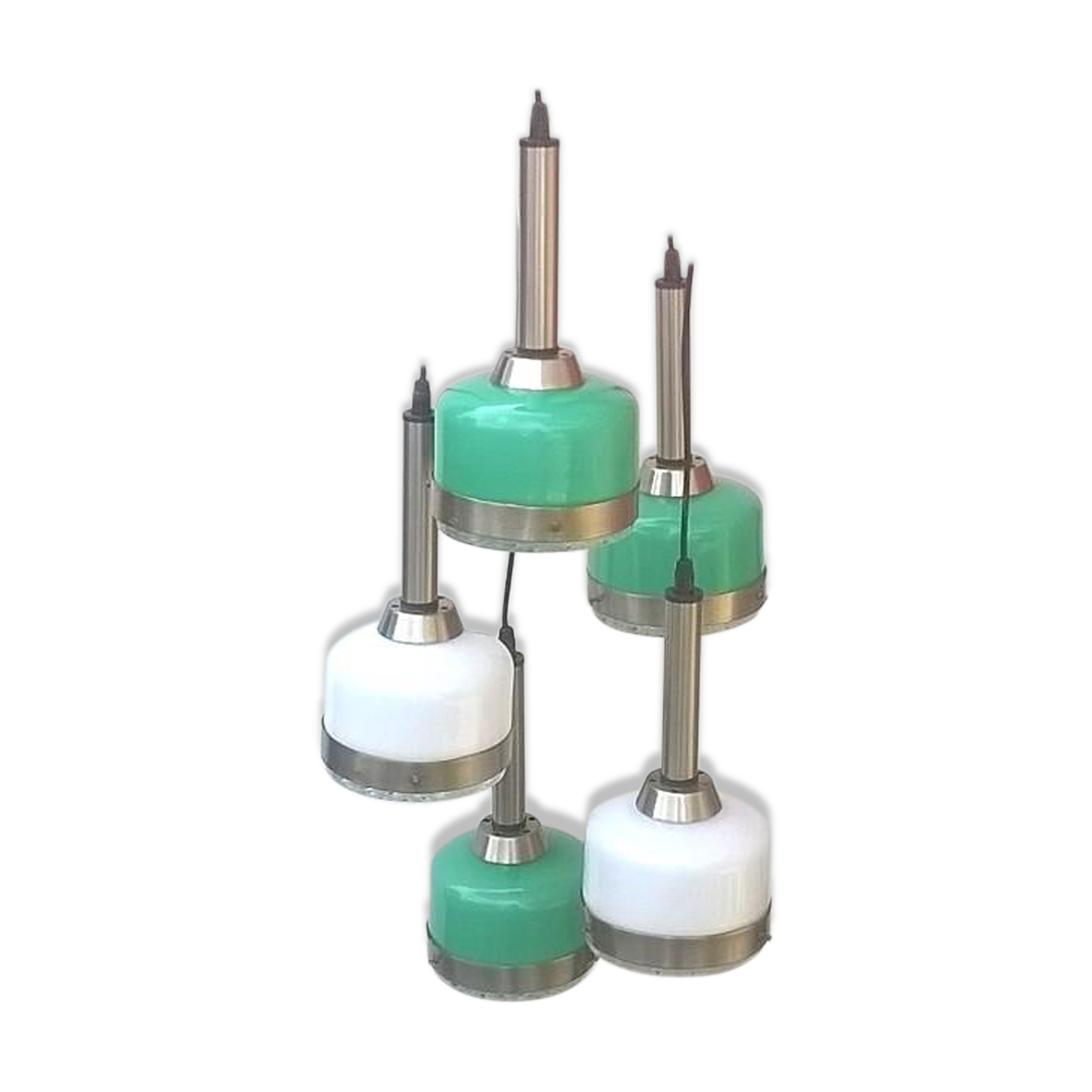 Suspension en verre de Murano vert et blanc de Vistosi Italie 1960