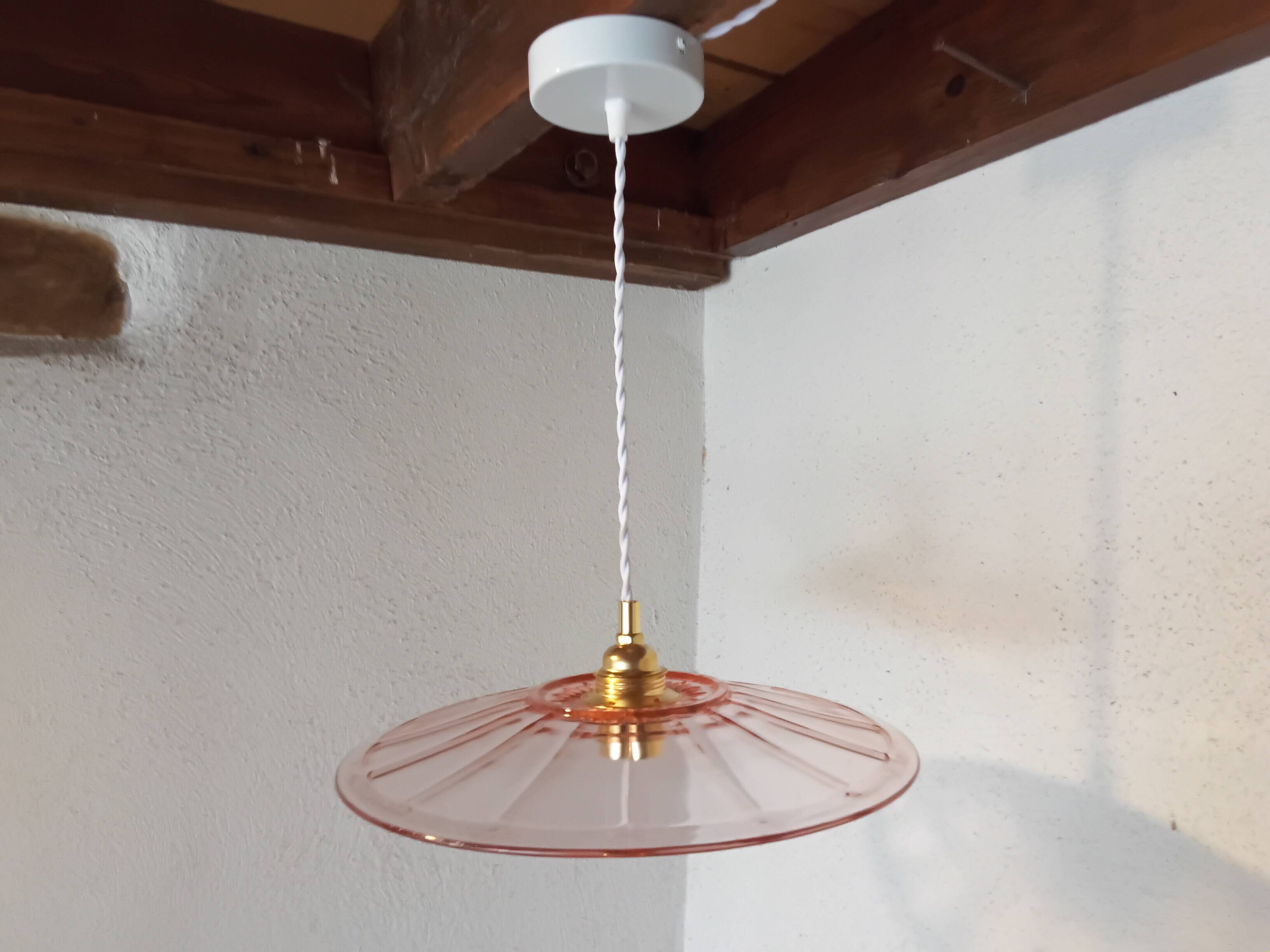 Vintage pink glass pendant light