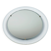 round mid century modern illuminated WALL MIRROR with metal frame 1950s