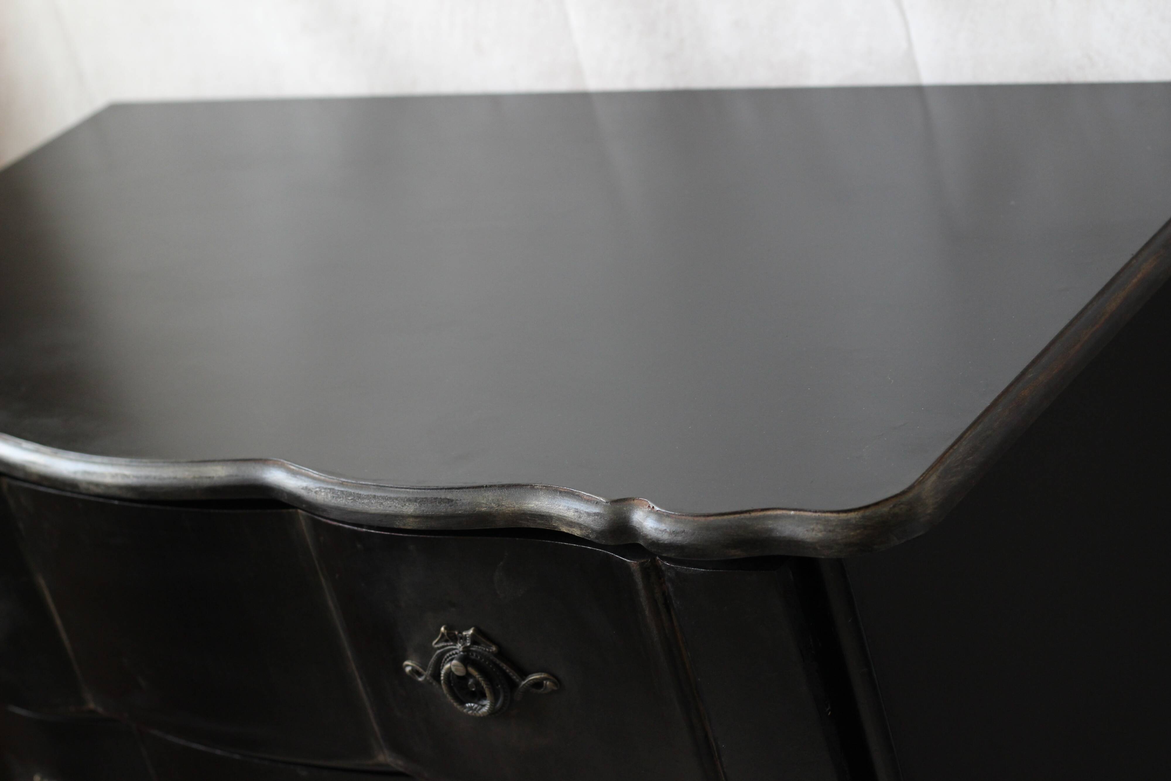 Victorian style black patinated crossbow chest of drawers