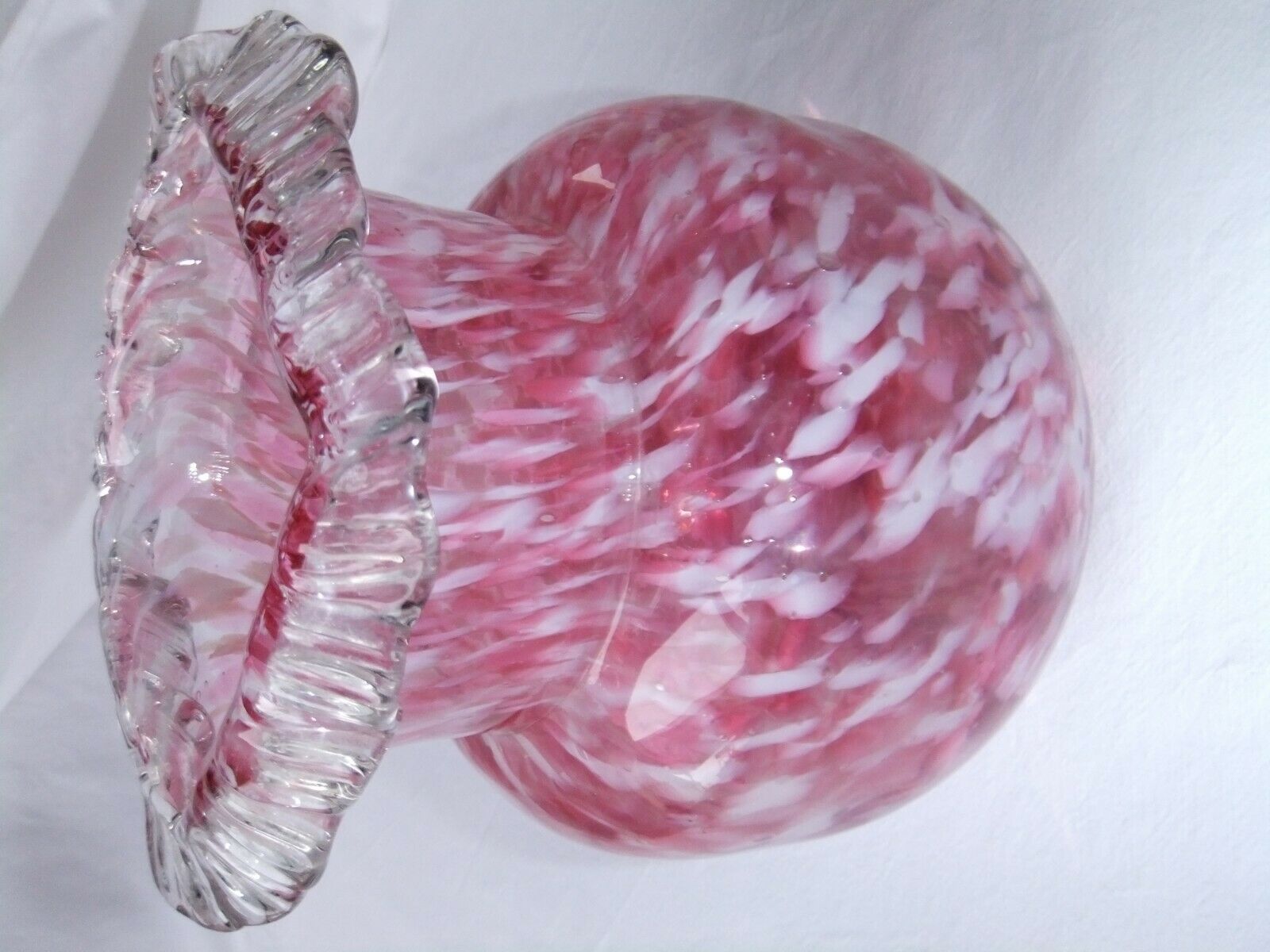 Vase ball old Clichy collection blown glass speckled white pink