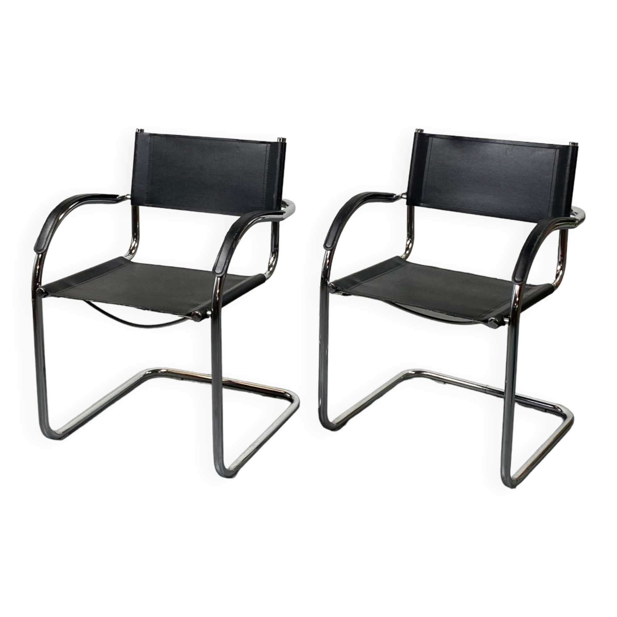 Paire de Fauteuils Design en simili cuir et Aluminium
