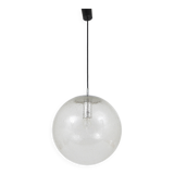 Large glass globe pendant light with bubbles and chrome by Peil & Putzler, Germany, 1970s.