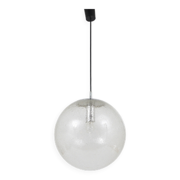 Large glass globe pendant light with bubbles and chrome by Peil & Putzler, Germany, 1970s.