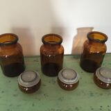 Lot of three pots of old amber brown apothecary