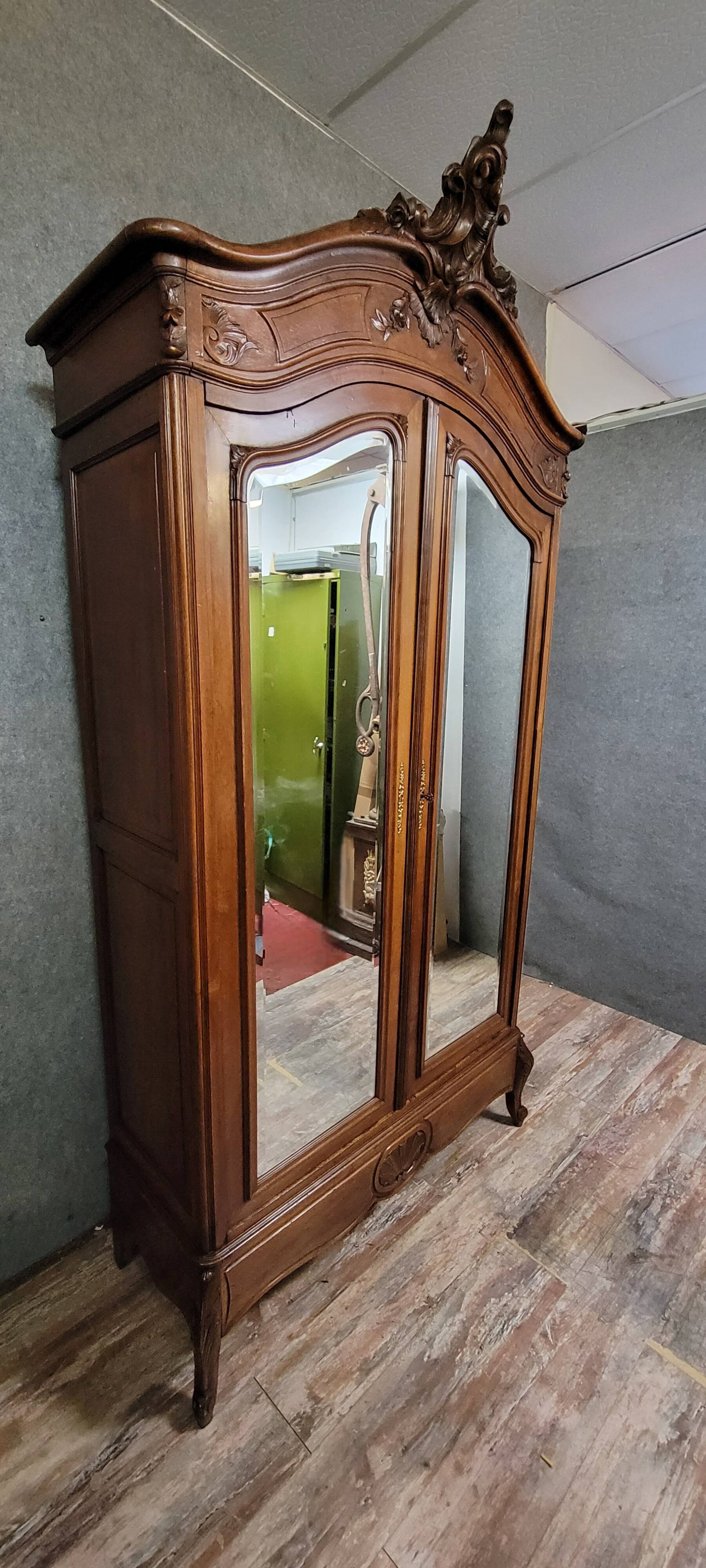 Antique mirrored wardrobe in Louis XV Rococo style